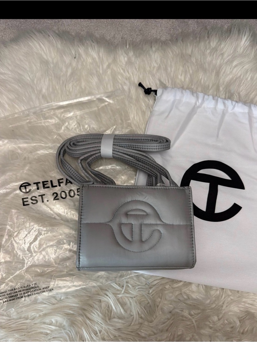 BNWT Telfar Metallic Gray Puffer Mini Crossbody Bag